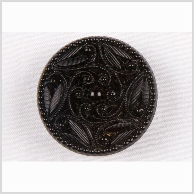 Black Floral Shank Back Glass Button - 22L/14mm