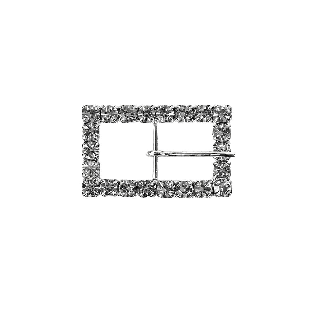 Swarovski Crystal and Silver Rectangular Rhinestone Buckle - 1" x 0.625"