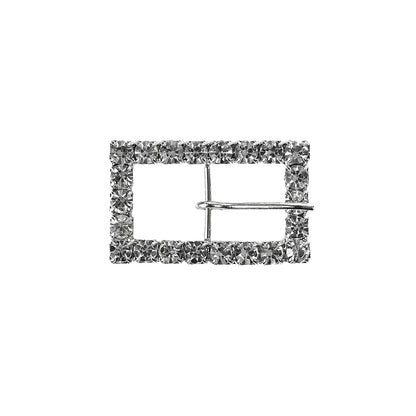 Swarovski Crystal and Silver Rectangular Rhinestone Buckle - 1" x 0.625"