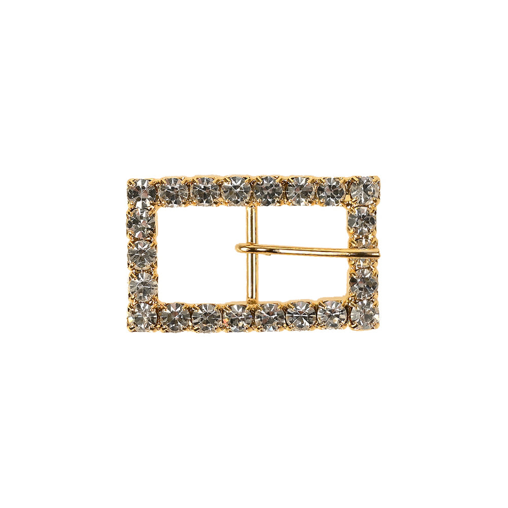 Swarovski Crystal and Gold Rectangular Rhinestone Buckle - 1" x 0.625"