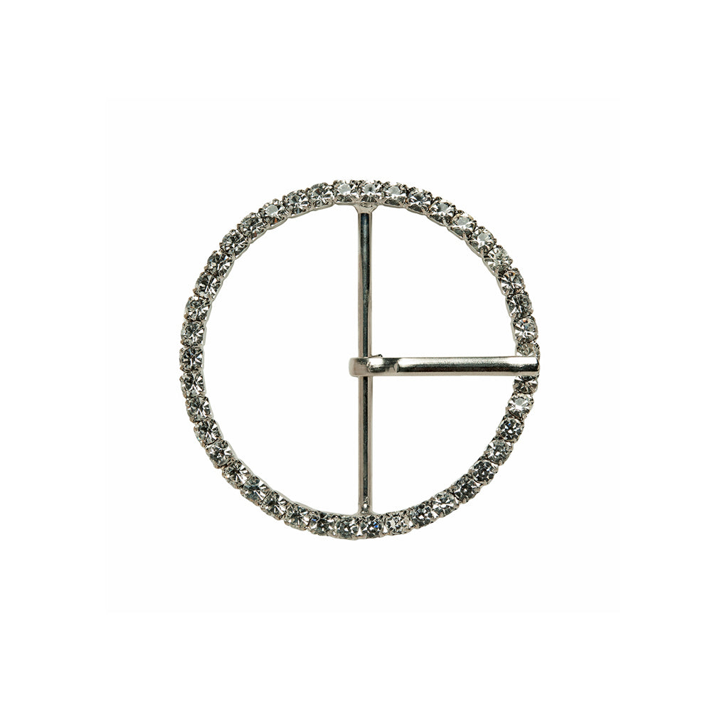 Swarovski Crystal and Silver Circular Rhinestone Buckle - 1.75"