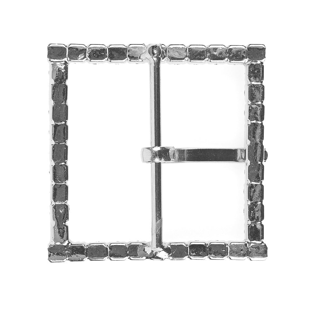 Swarovski Crystal and Silver Square Rhinestone Buckle - 1.75" Detail