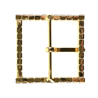 Swarovski Crystal and Gold Square Rhinestone Buckle - 1.75" Detail