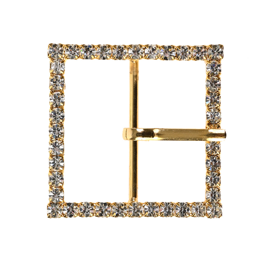Swarovski Crystal and Gold Square Rhinestone Buckle - 1.75"