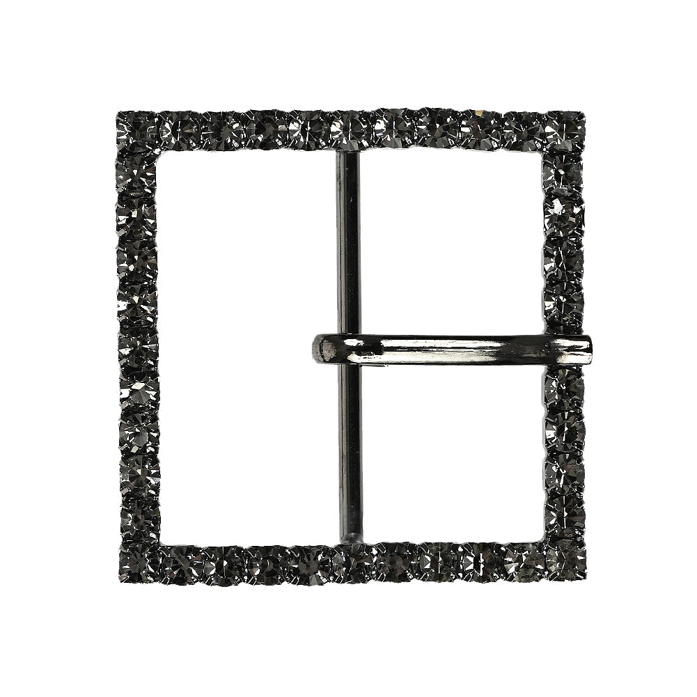 Swarovski Gunmental and Black Diamond Square Rhinestone Buckle - 1.75"