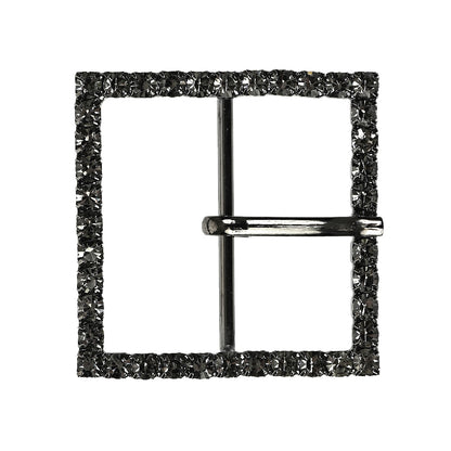 Swarovski Gunmental and Black Diamond Square Rhinestone Buckle - 1.75"