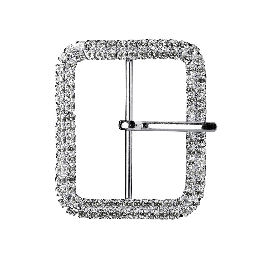 Swarovski Crystal and Silver Rounded Rectangular Rhinestone Buckle - 2" x 2.375"