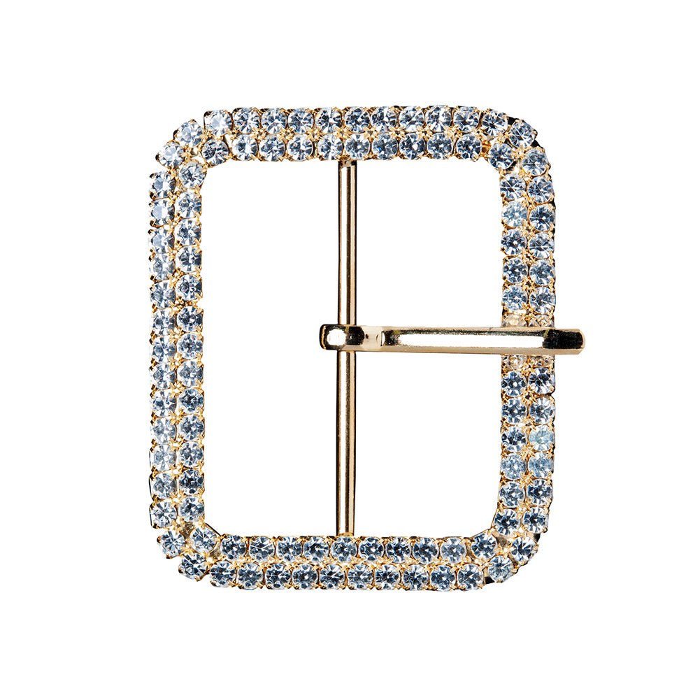 Swarovski Crystal and Gold Rounded Rectangular Rhinestone Buckle - 2" x 2.375"