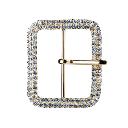 Swarovski Crystal and Gold Rounded Rectangular Rhinestone Buckle - 2" x 2.375"