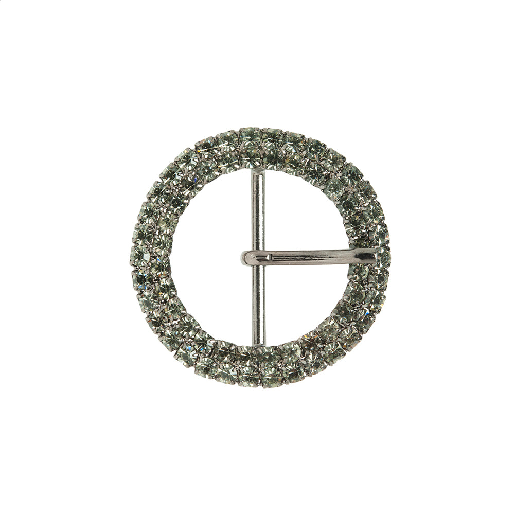 Swarovski Crystal and Gunmetal Circular Two-Row Rhinestone Buckle - 2"
