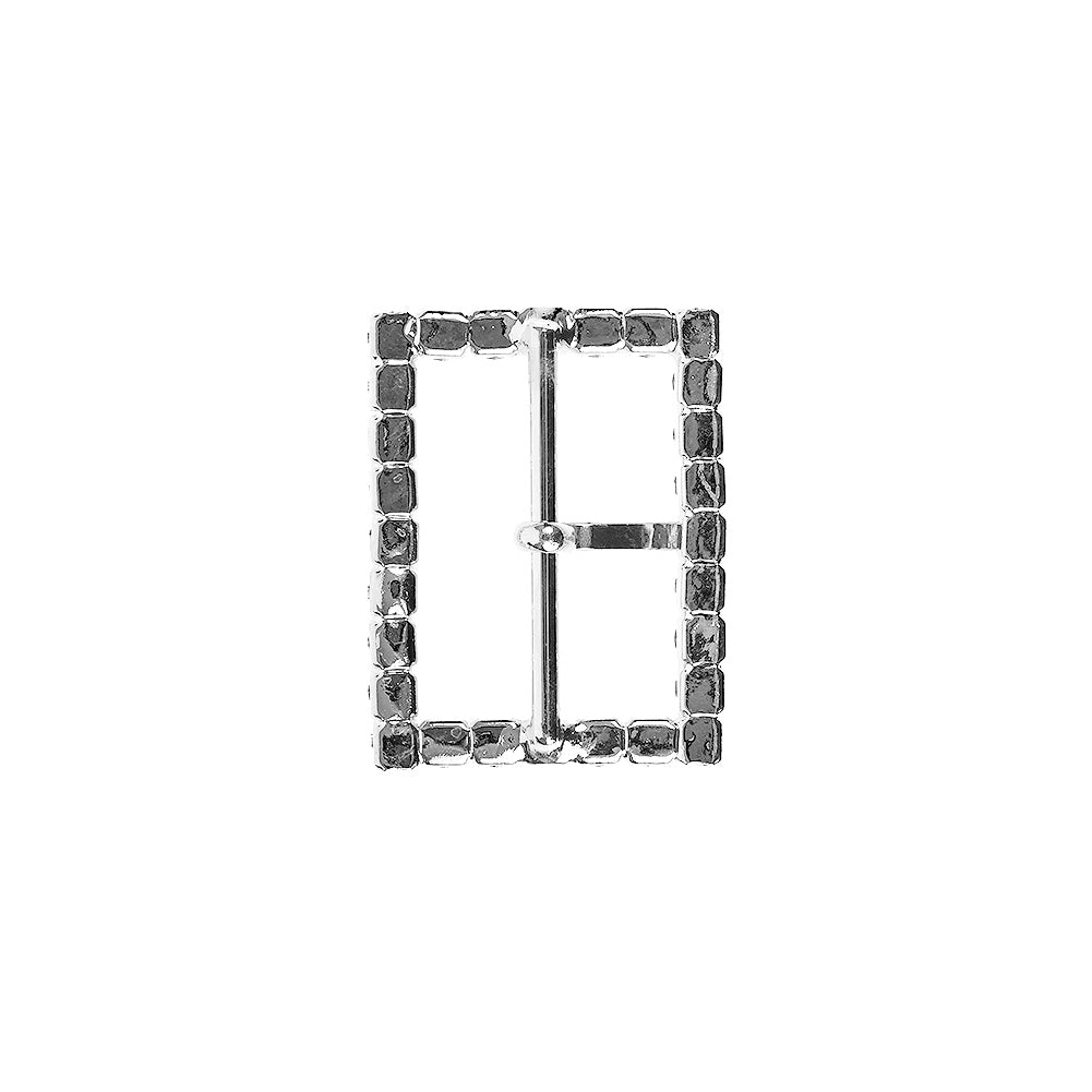 Swarovski Crystal and Silver Rectangular Rhinestone Buckle - 1.125" x 1.5" Detail