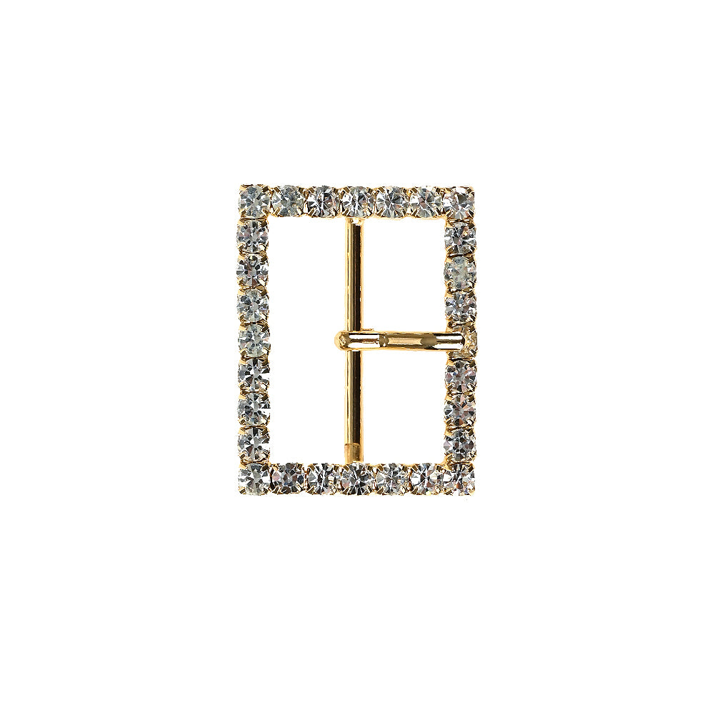 Swarovski Crystal and Gold Rectangular Rhinestone Buckle - 1.125" x 1.5"