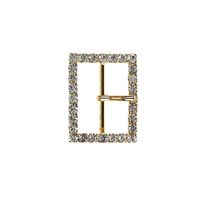 Swarovski Crystal and Gold Rectangular Rhinestone Buckle - 1.125" x 1.5"