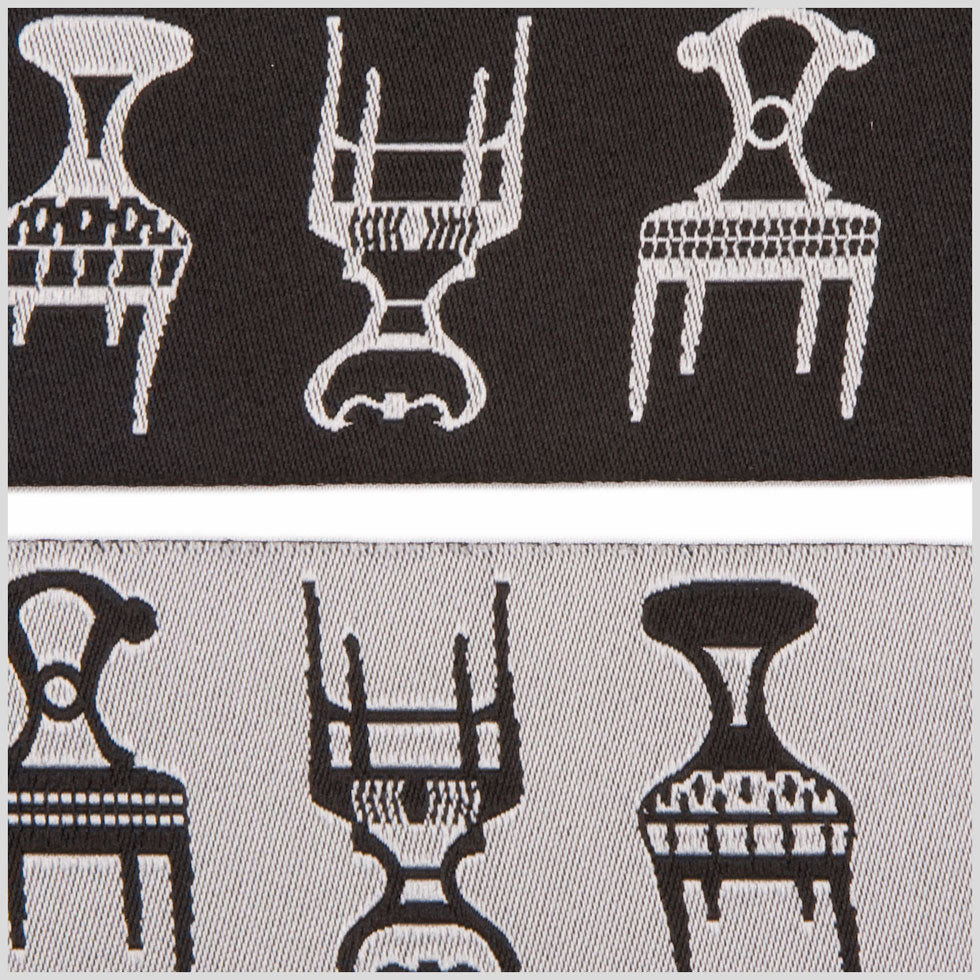 1.625" Black/White French Jacquard Ribbon Detail