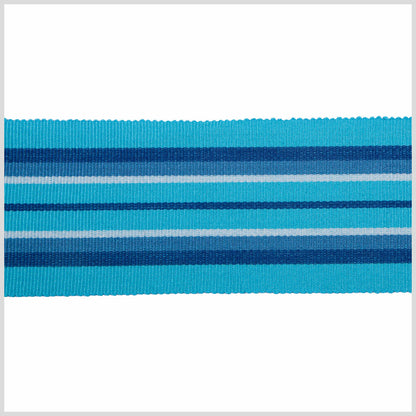 Aqua/White/Dark Blue Striped Grosgrain Ribbon