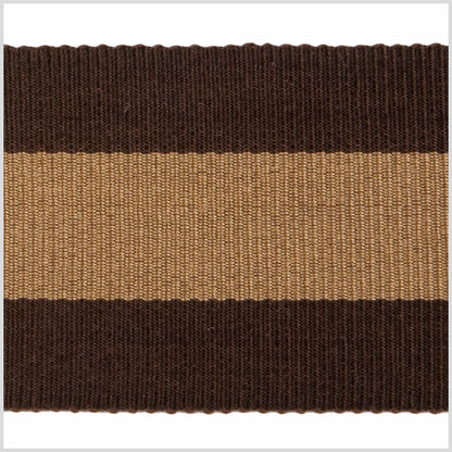 Brown and Tan Striped Grosgrain Ribbon - 1.75" Detail