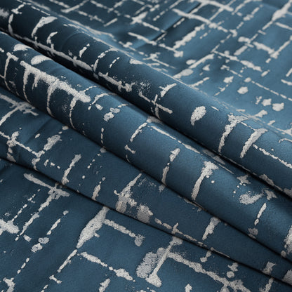 British Imported Navy Abstract Satin-Faced Jacquard Folded