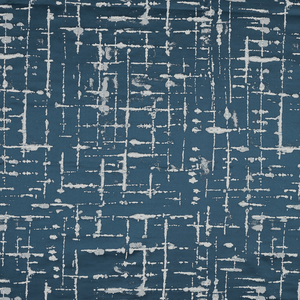 British Imported Navy Abstract Satin-Faced Jacquard