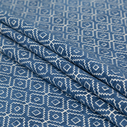 Chenille Jacquard - Denim Diamond Geometric - British Imported