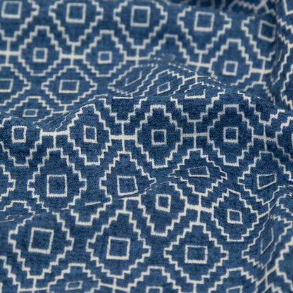 Chenille Jacquard - Denim Diamond Geometric - British Imported