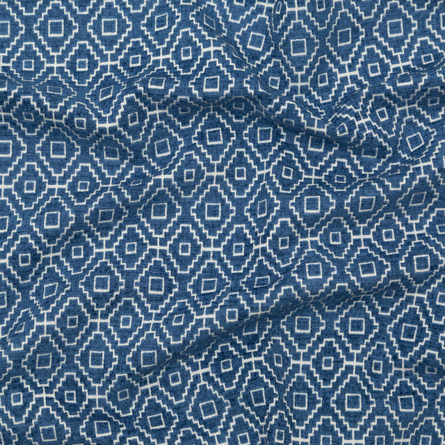 Chenille Jacquard - Denim Diamond Geometric - British Imported