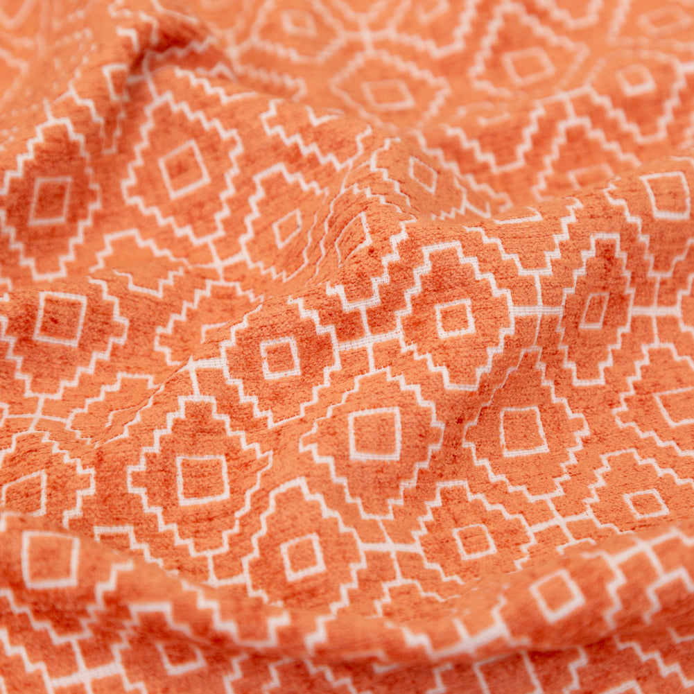 Chenille Jacquard - Nectarine Diamond Geometric - British Imported