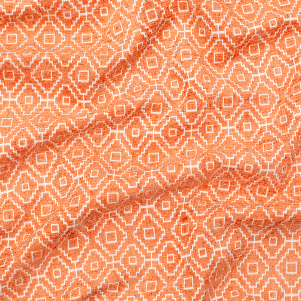 Chenille Jacquard - Nectarine Diamond Geometric - British Imported