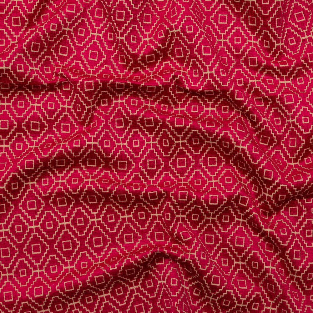 Chenille Jacquard - Raspberry Diamond Geometric - British Imported