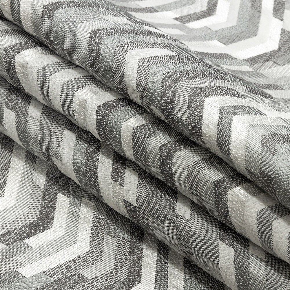 Polyester Jacquard - Silver Tactile Zig Zags - British Imported Folded