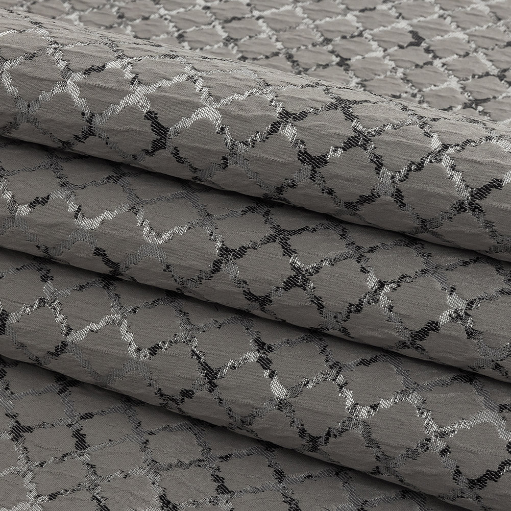 Drapery Jacquard - Graphite Moroccan Quatrefoil - British Imported Folded