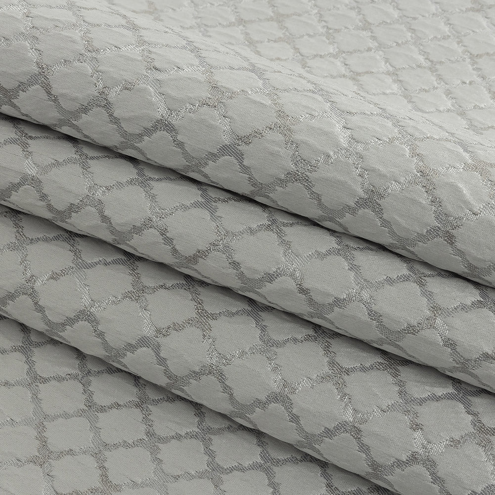 Drapery Jacquard - Platinum Moroccan Quatrefoil - British Imported Folded
