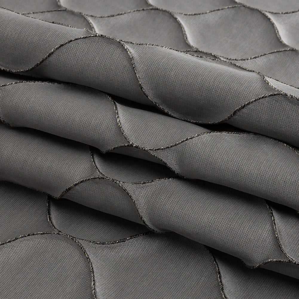 Satin-Faced Drapery Jacquard - Graphite Ogees - British Imported Folded