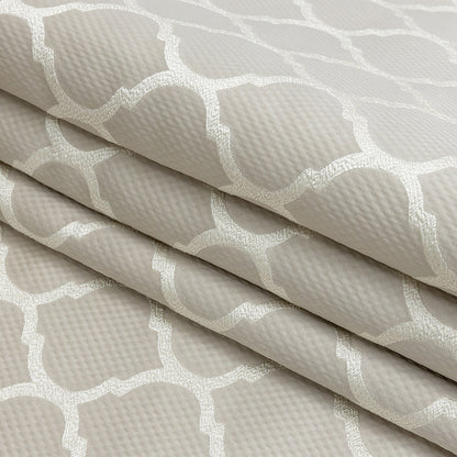 Satin-Faced Jacquard - Oyster Moroccan Quatrefoil - British Imported Folded