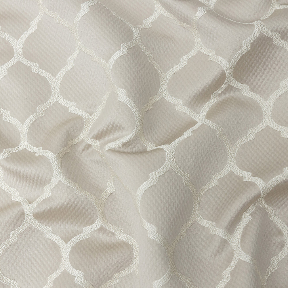 Satin-Faced Jacquard - Oyster Moroccan Quatrefoil - British Imported