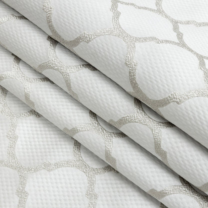 Satin-Faced Jacquard - Platinum Moroccan Quatrefoil - British Imported Folded