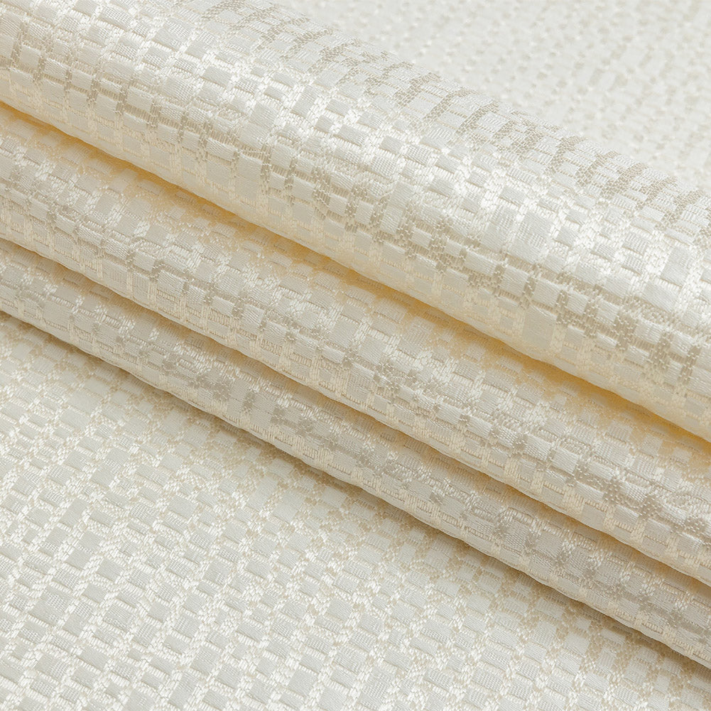 Polyester Jacquard - Ivory Grid - British Imported Folded