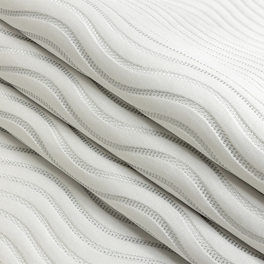 Satin-Faced Jacquard - Platinum Wavy Lines - British Imported Folded
