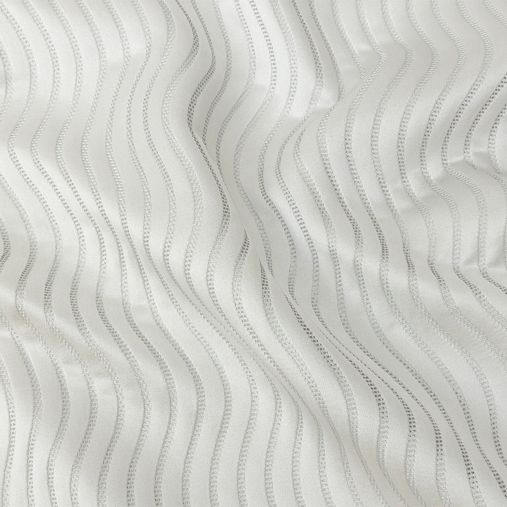 Satin-Faced Jacquard - Platinum Wavy Lines - British Imported