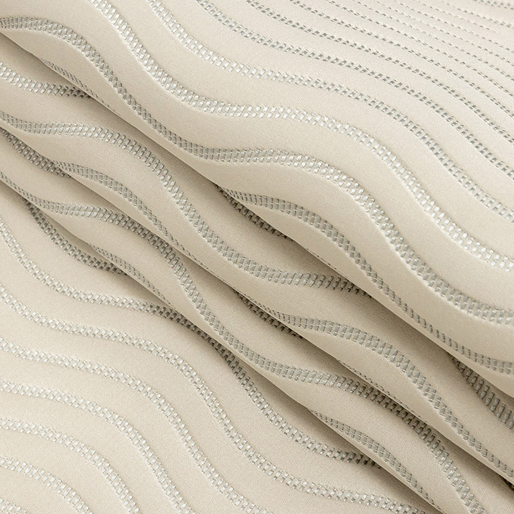 Satin-Faced Jacquard - Taupe Wavy Lines - British Imported Folded