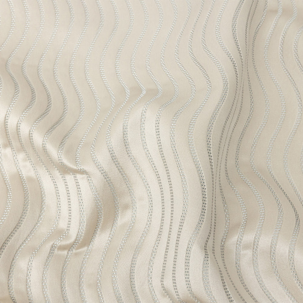 Satin-Faced Jacquard - Taupe Wavy Lines - British Imported