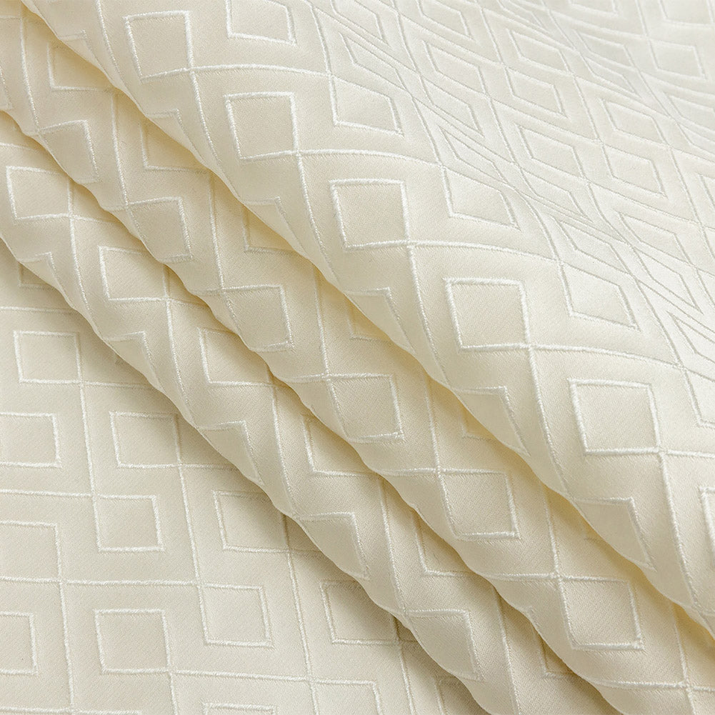 Satin-Faced Jacquard - Ivory Diamond Fret - British Imported Folded