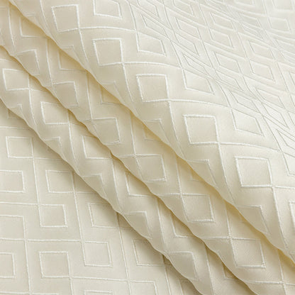 Satin-Faced Jacquard - Ivory Diamond Fret - British Imported Folded