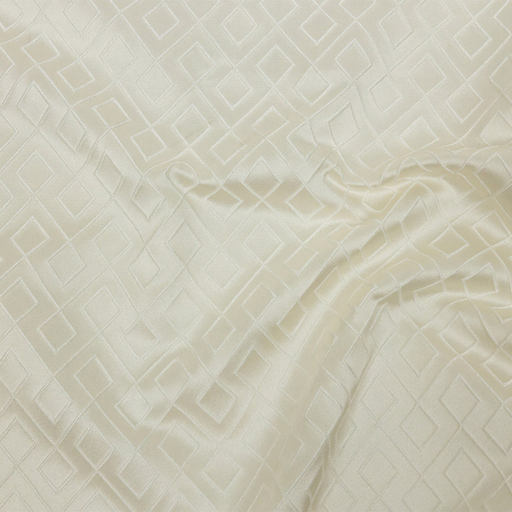 Satin-Faced Jacquard - Ivory Diamond Fret - British Imported
