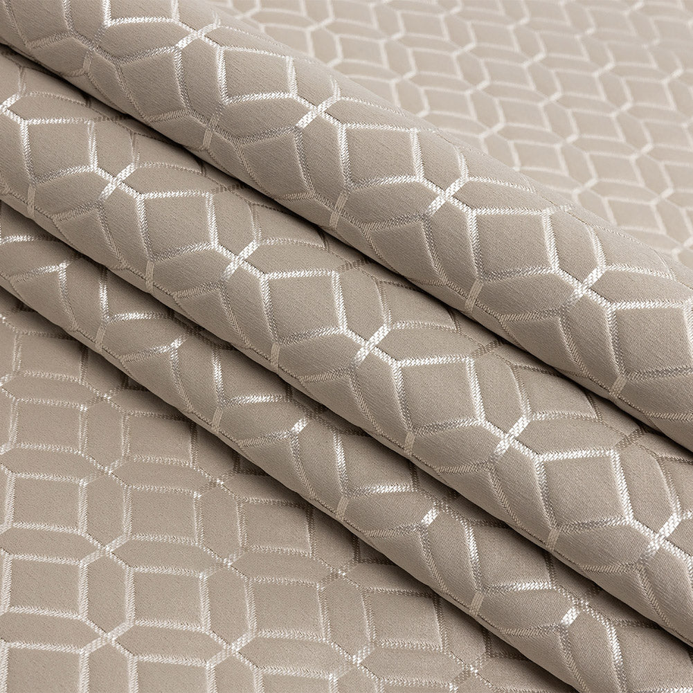Polyester Jacquard - Champagne Tiled Geometric - British Imported Folded
