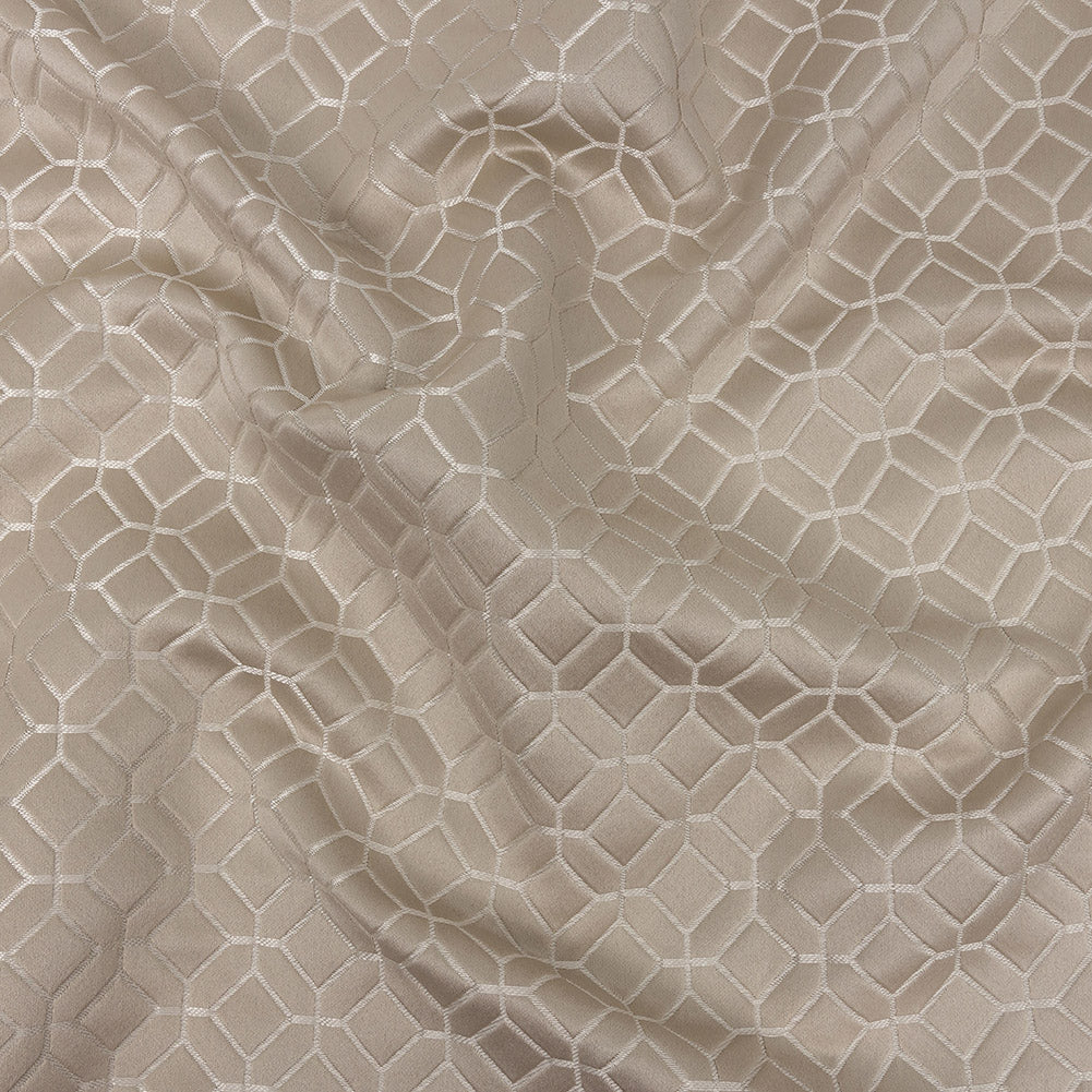 Polyester Jacquard - Champagne Tiled Geometric - British Imported