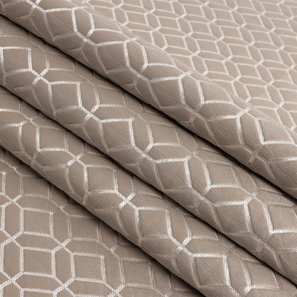 Polyester Jacquard - Taupe Tiled Geometric - British Imported Folded