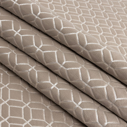 Polyester Jacquard - Taupe Tiled Geometric - British Imported Folded