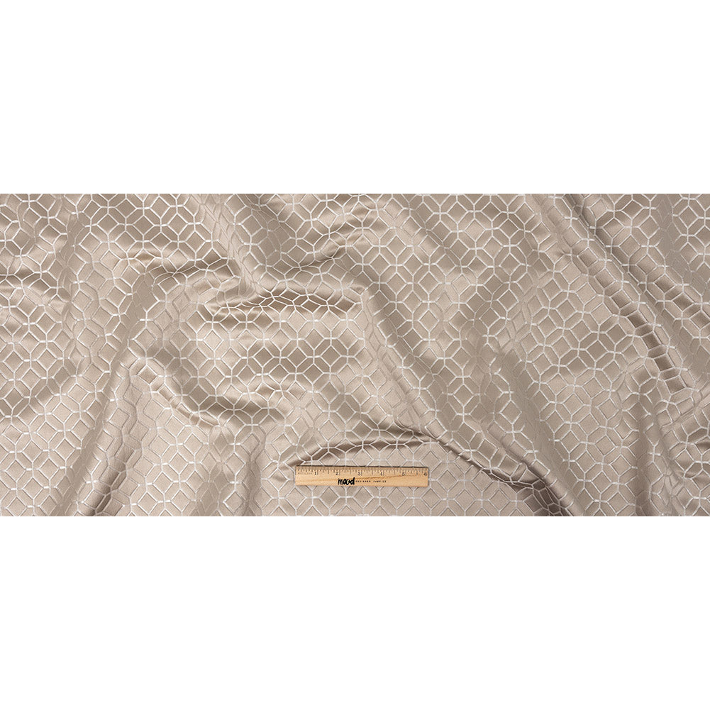 Polyester Jacquard - Taupe Tiled Geometric - British Imported Full