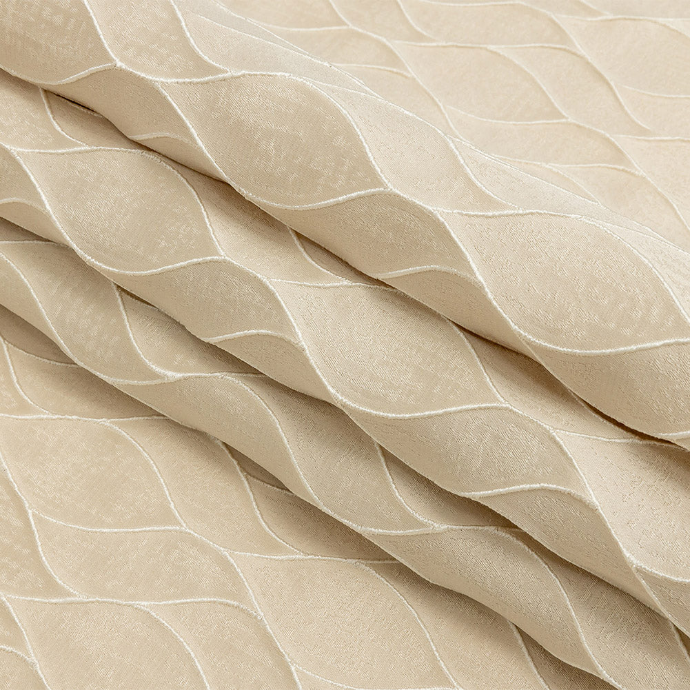 Polyester Jacquard - Champagne Leafy Lines - British Imported Folded