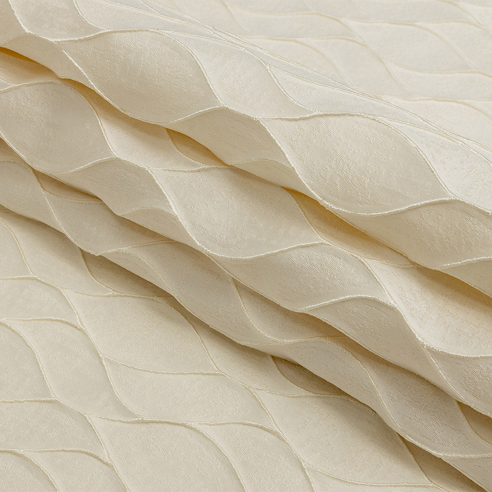Polyester Jacquard - Ivory Leafy Lines - British Imported Folded